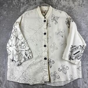 Sk-Ombi Button Up Jacket Womens One Size White Greek Art Print Oversized (1677)‎